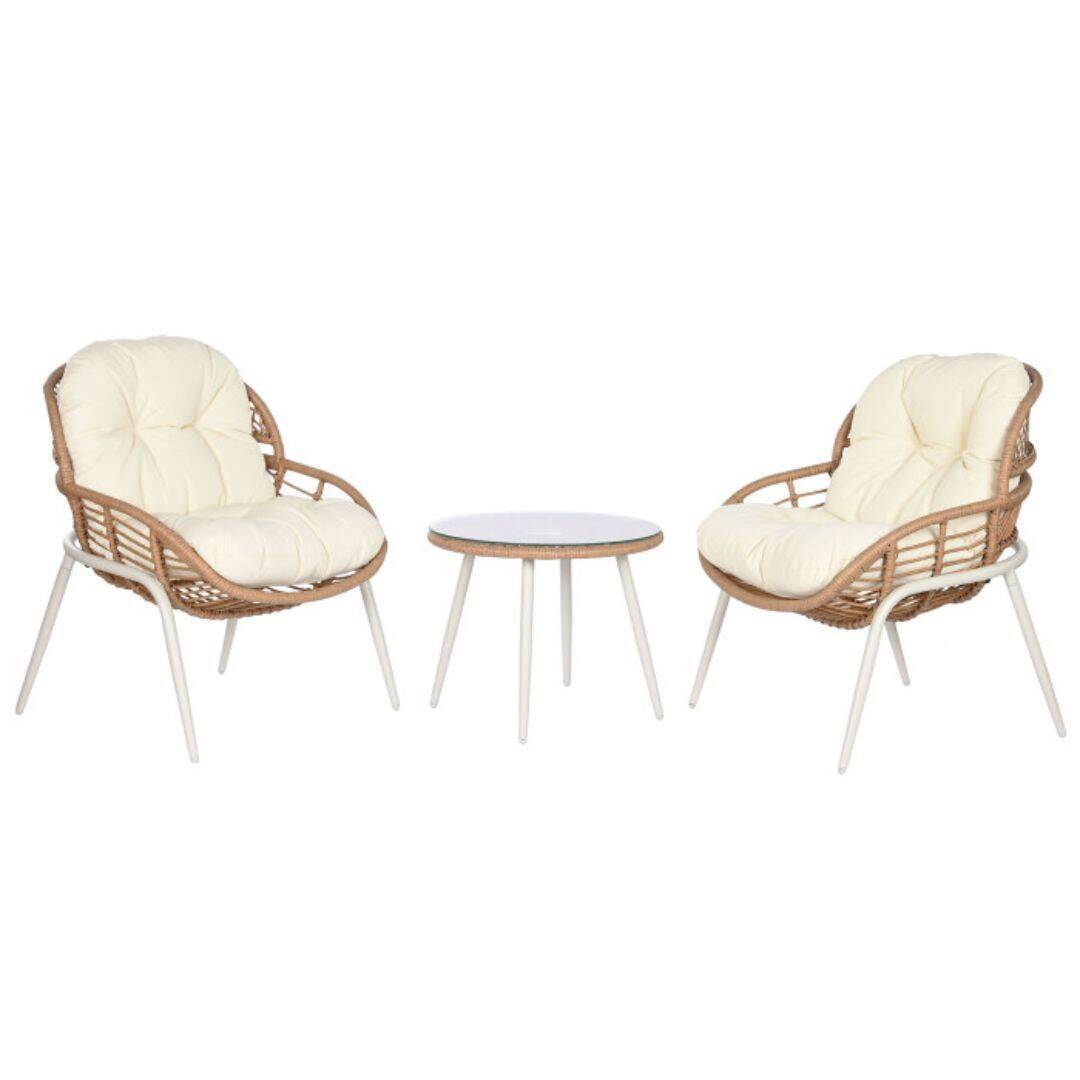 Conjunto de Jardín de Ratán Sintético y Cojines color Beige MB-212028
