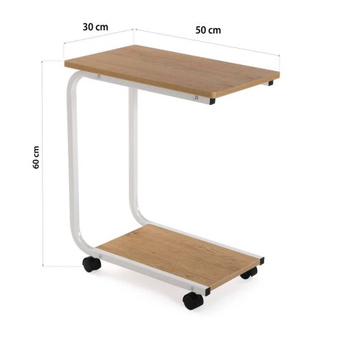 Carrito Auxiliar Metal Blanco con 2 Bandejas de Madera 21300046