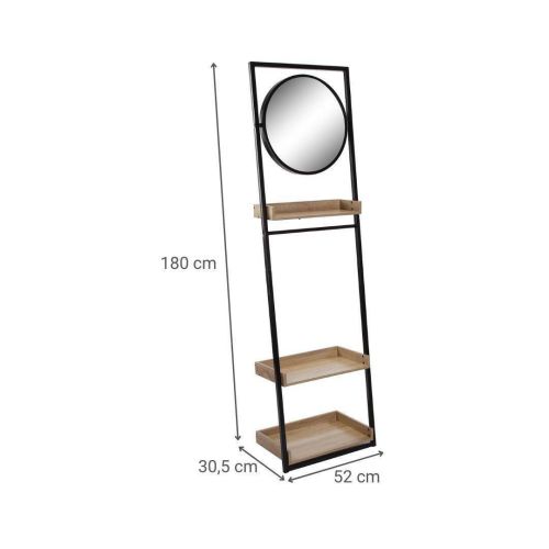 Estantería de metal con espejo redondo 3 baldas de madera MDF color natural y negro 21810097