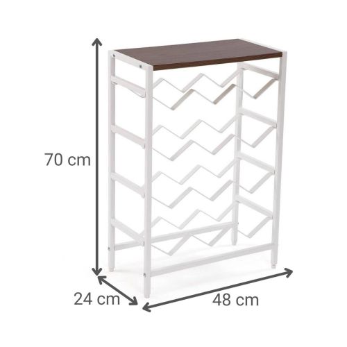 Mueble Bar 12 Botellas de Madera MDF Oscuro-Metal Blanco 21300086