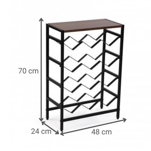 Mueble Bar 12 Botellas de Madera MDF Oscuro-Metal Negro 21300085
