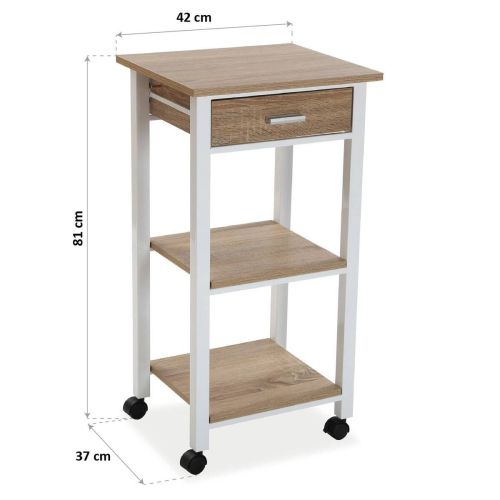 Carro de Cocina Auxiliar Natural con Cajón Estantes de Madera 15810422