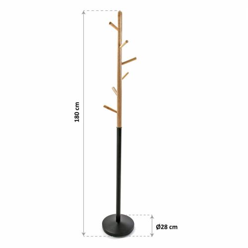 Perchero HOLSTEBRO de 6 Colgadores 180 cm de Metal-Madera Color Natural-Negro 18790501