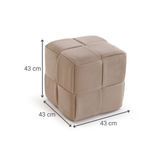 Puf CORDUROY Cuadrado Relleno de Algodón Estructura MDF Color Beige 22670002