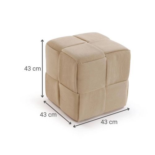 Puf CORDUROY Cuadrado Relleno de Algodón Estructura MDF Color Crema 22670001