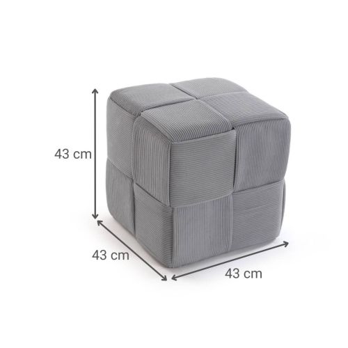 Puf CORDUROY Cuadrado Relleno de Algodón Estructura MDF Color Gris 22670003