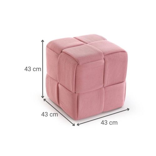Puf CORDUROY Cuadrado Relleno de Algodón Estructura MDF Color Rosa 22670004