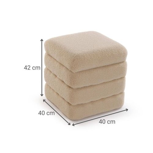 Puf TEDDY Cuadrado Baúl Relleno de Algodón Estructura MDF Color Crema 22670005