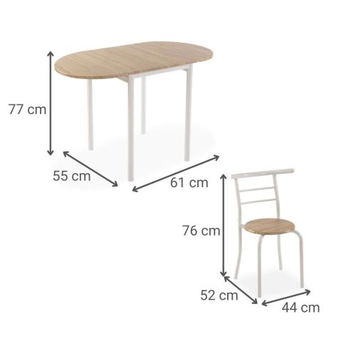 Conjunto Mesa y 2 Sillas Blancas en MDF y Metal 20880094