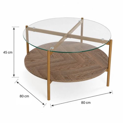 Mesa de Centro NIXO de Cristal con Madera en Espiga y Metal 22710040