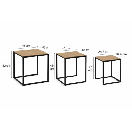 Set de 3 Mesas Auxiliares TILO Oscuras Estructura de Madera y Metal 21300073