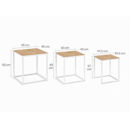 Set de 3 Mesas Auxiliares TILO Claras Estructura de Madera y Metal 21300071
