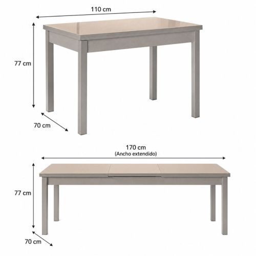 Mesa de Cocina Extensible 110/170x70 cm PANES con Estructura de Aluminio