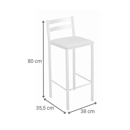 Taburete Alto color Blanco 797/BL Tapizado con Respaldo