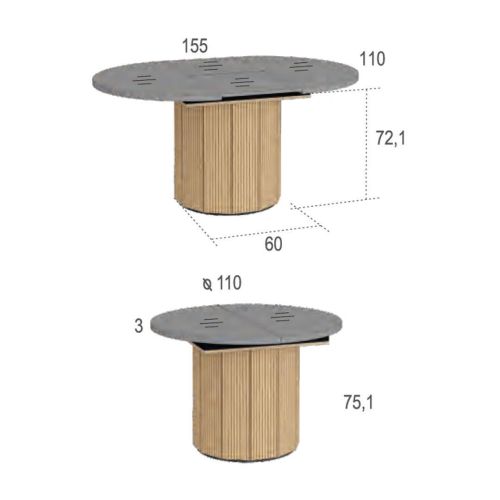 Mesa de Comedor LYRA Extensible de 110 cm con Pie Central AUREA