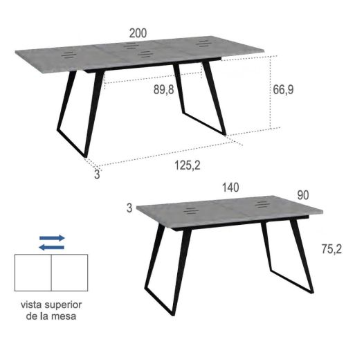 Mesa de Comedor NIM Extensible con Patas Metálicas