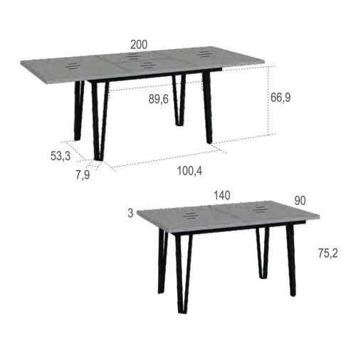 Mesa de Comedor Extensible NIM con Patas LUME Metálicas