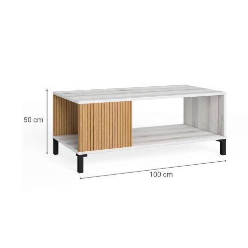 Mesa de Centro TOKIO Acabado Albo/Rayado Natural y Patas de Metal Negras TR9920