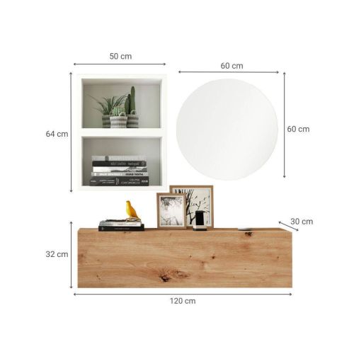 Recibidor 120 cm de Melamina-Metal Acabado Artisan-Blanco con Espejo Nº 226