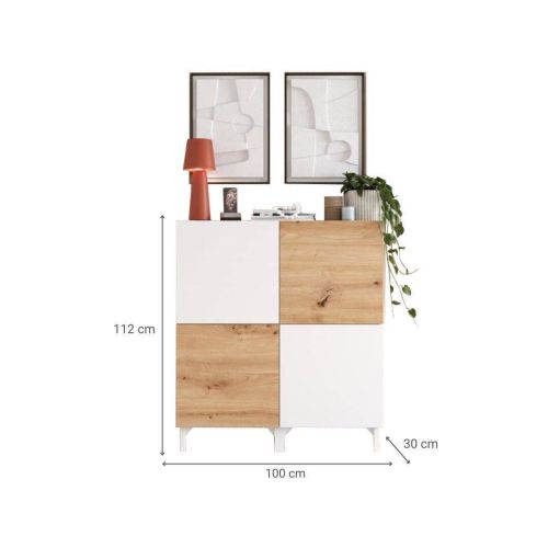 Recibidor 100 cm de Melamina-Metal Acabado Artisan-Blanco con Espejo Nº 233