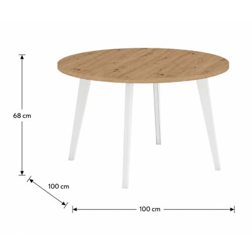 Mesa Fija Circular 100 cm Melamina y Patas Inclinadas de Metal M818