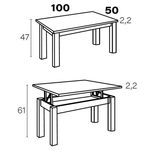 Mesa de Centro Elevable de Madera 100x50 cm Acabado Nuez M904