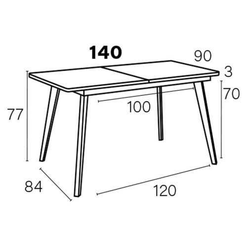 Mesa de Comedor Rectangular Extensible de Melamina con Patas Metálicas Inclinadas M823