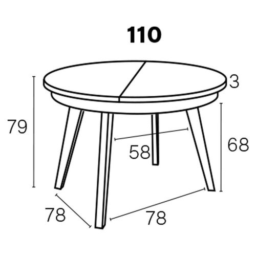 Mesa de Comedor Redonda Extensible de Melamina con Patas Metálicas Inclinadas M815