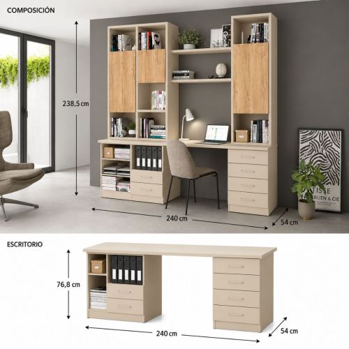 Mueble con Librería LIDER GO 280 de Color Perla y Bambú