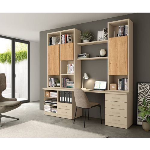 Mueble con Librería LIDER GO 280 de Color Perla y Bambú