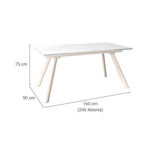 Mesa de Comedor Extensible TASMAN Marfil con Tablero Porcelánico