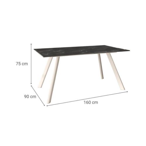 Mesa de Comedor 160 cm OMAN Marfil con Tablero Porcelánico