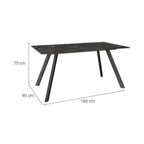 Mesa de Comedor 160 cm OMAN Negra con Tablero Porcelánico