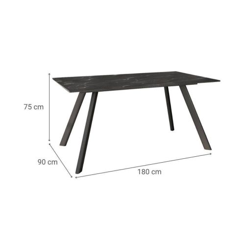 Mesa de Comedor 180 cm OMAN Negra con Tablero Porcelánico