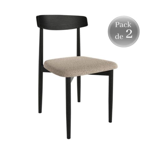 Conjunto de Dos Sillas MALMO con Asiento Acolchado Hueso y Estructura de Madera Negra CG3000HU