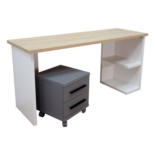 Escritorio Juvenil con Estantes en Blanco y Cajonera AZCHS02