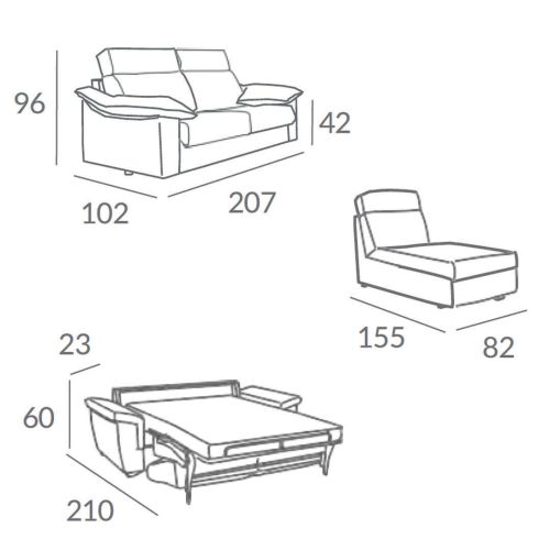 Sofá Cama con Chaise Longue Arcón AKUMAL Apertura Italiana