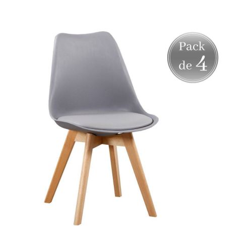 Pack de 4 Sillas de Comedor FINA de Color Gris y Patas de Madera