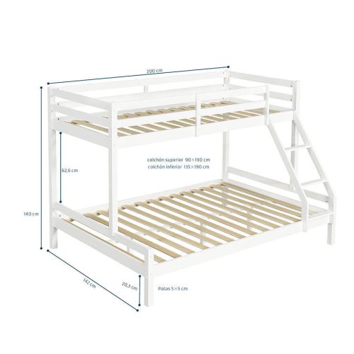 Litera de Madera VICTORIA con Cama Inferior de 135 cm Blanca