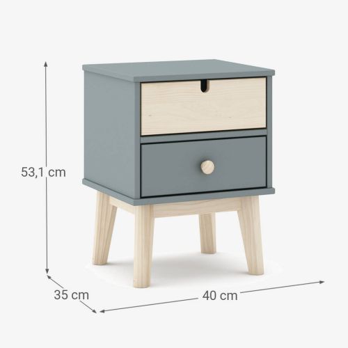 Mesita de Noche ESTEFANÍA de Madera color Verde Kaki y Cera Blanca