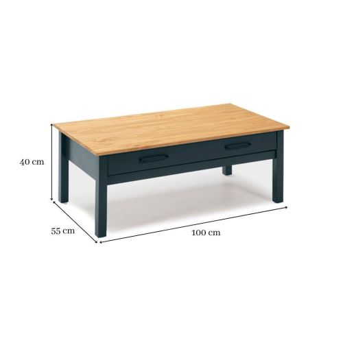 Mesa de Centro MIRANDA de Madera de Pino con Cajón