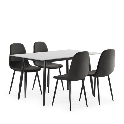 Juego de Comedor FIORDO con Mesa de Cerámica y 4 Sillas Tapizadas
