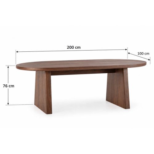 Mesa de Comedor BLAIR Ovalada de 200 cm en Color Nogal con Base Geométrica