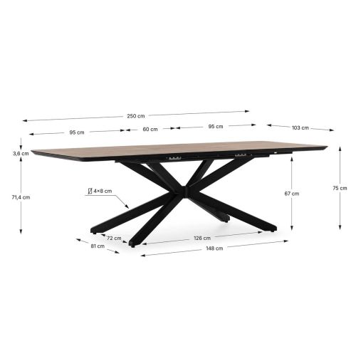 Mesa de Comedor ADINA Extensible 190 a 250 cm Roble y Metal Negro