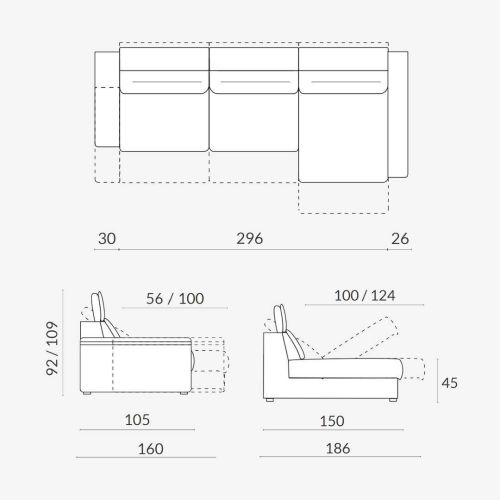 Chaise Longue Derecha Eléctrico KIM con Asientos y Brazos Deslizantes
