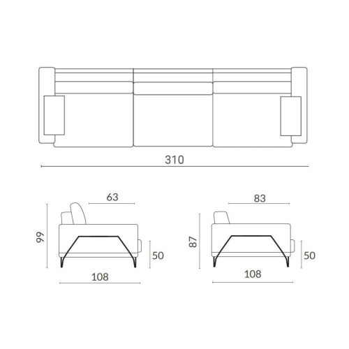 Sofá con 3 Módulos de 310 cm DUCATY con Respaldos Movibles