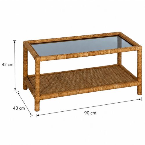 Mesa de Centro de Salón Cristal-Ratán Natural 90 cm 611419