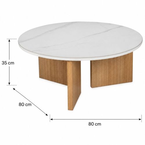 Mesa de Centro Cerámica Blanca con Base Metálica Natural 80 cm 612356