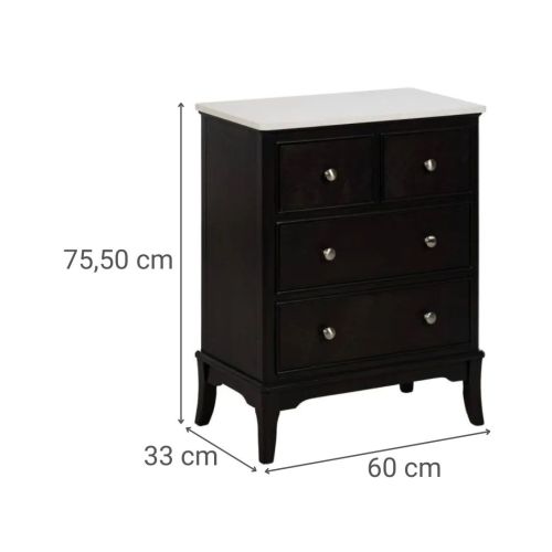 Cómoda de 4 Cajones Color Negro y Superfie de Mármol Blanco 614087
