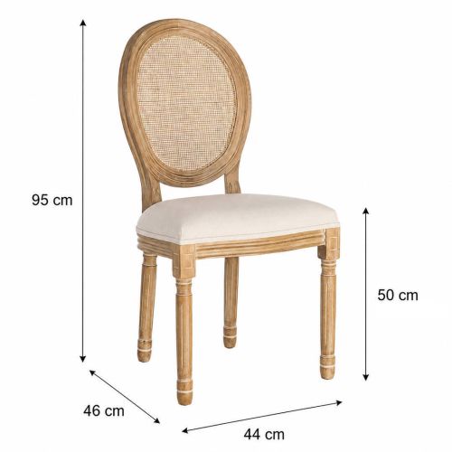 Silla de Comedor Natural y Blanca de Madera, Ratán y Lino 611288
